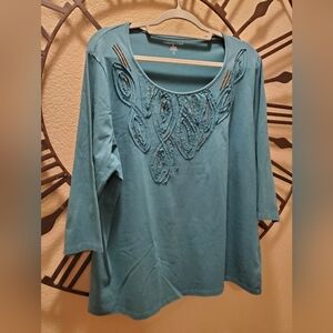 Coldwater Creek 3/4 sleeve Women's teal top NWOT